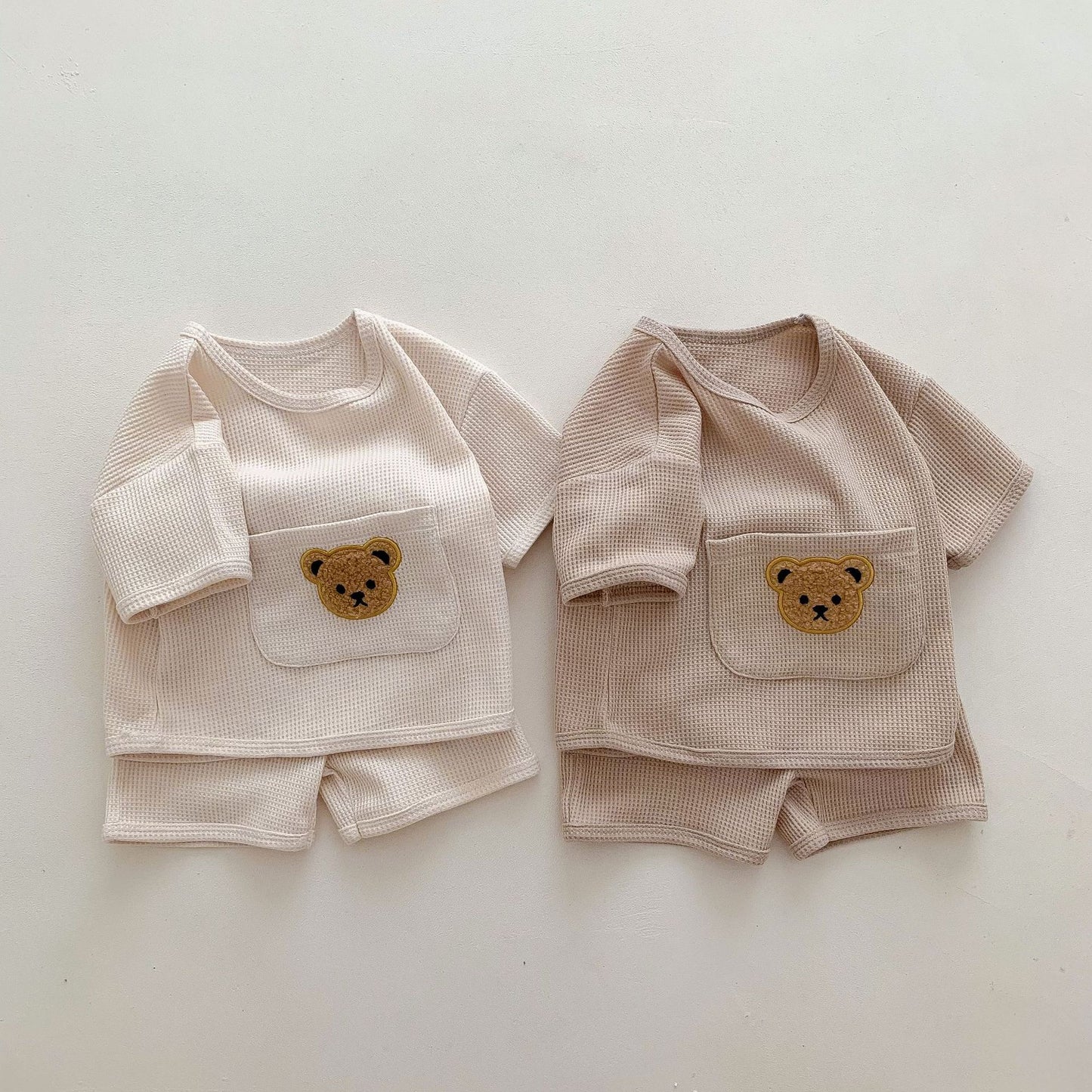 Costume unisexe pour bébé, vêtements d'été deux pièces gaufrés