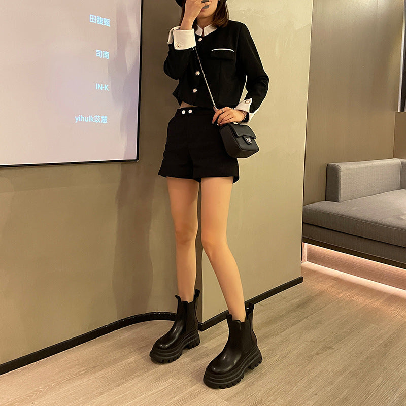 Bottes Martin à plateforme avec tuyau de fumée élargi, bottes Chelsea grande taille pour femmes