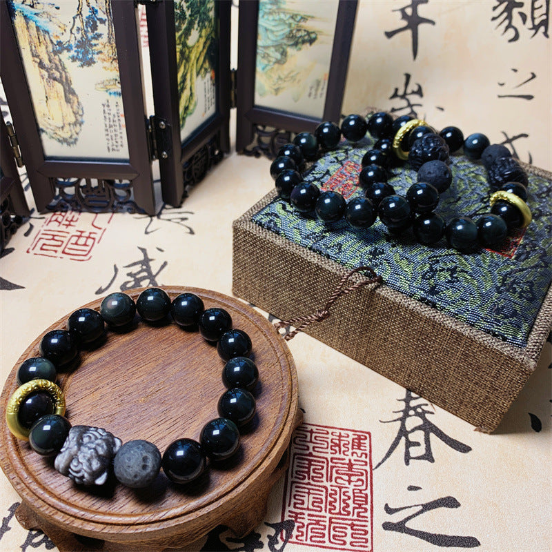 Natural DIY Crystal String Black Gold And Silver Xingshi Bracelet