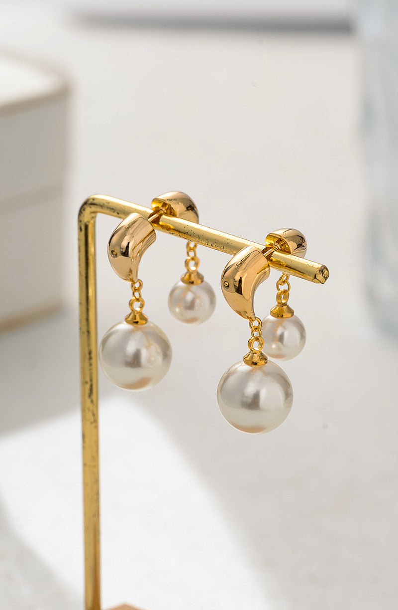 Boucles d'oreilles en perles pour femmes, rétro, faciles à assortir, simples et légères, de luxe