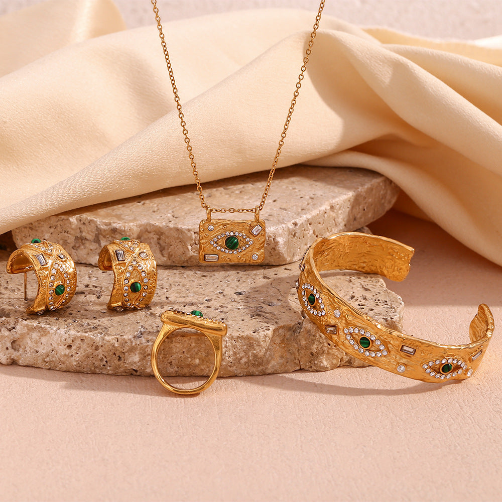 Ins asequible lujo moda malaquita ojo circón colgante collar joyería traje