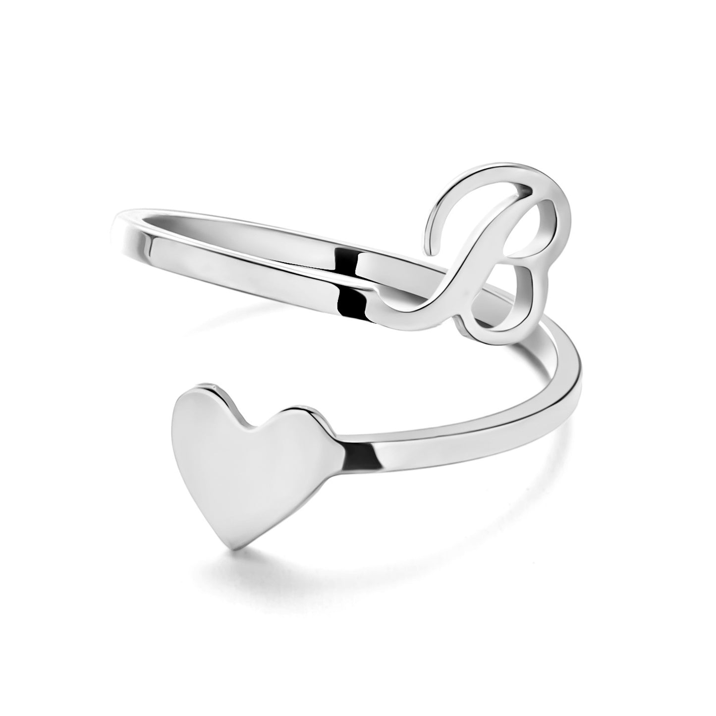 Simple Letter Three-dimensional Loving Heart With Opening Adjustable Ring