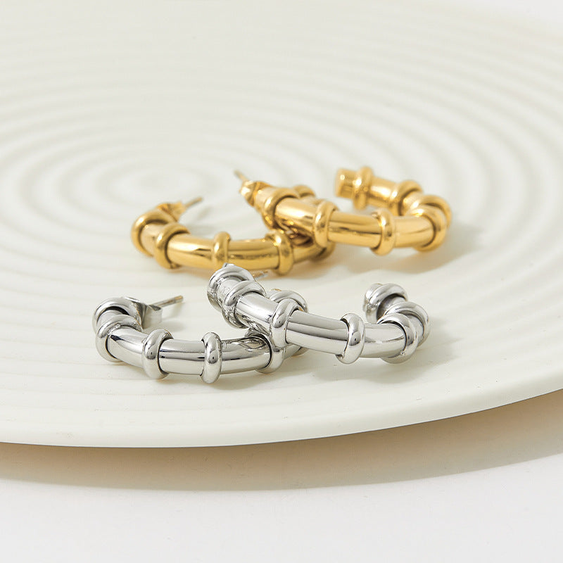 Boucle d'oreille en forme de C en acier inoxydable, boucles d'oreilles en acier titane blanc