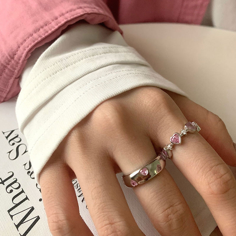 Bague Femme Zircon Coeur Amoureux Doux et Cool