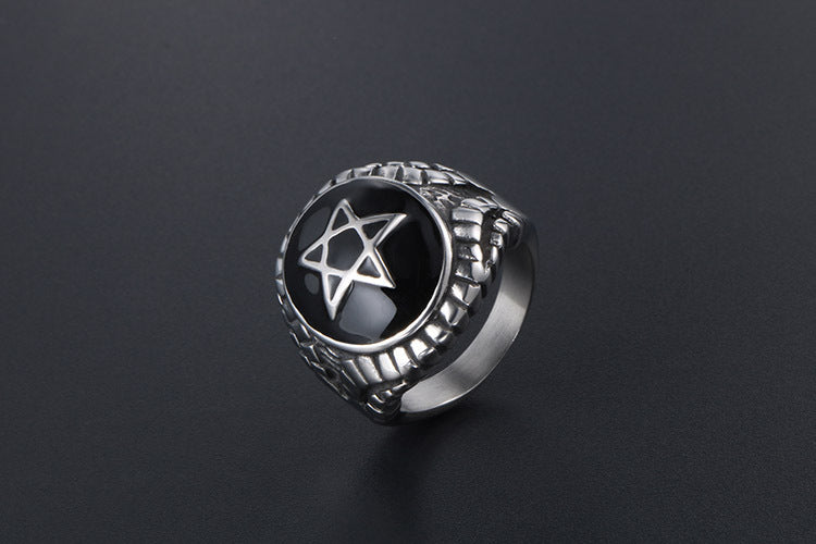 Anillo de estrella hexagonal punk de moda para hombres y mujeres