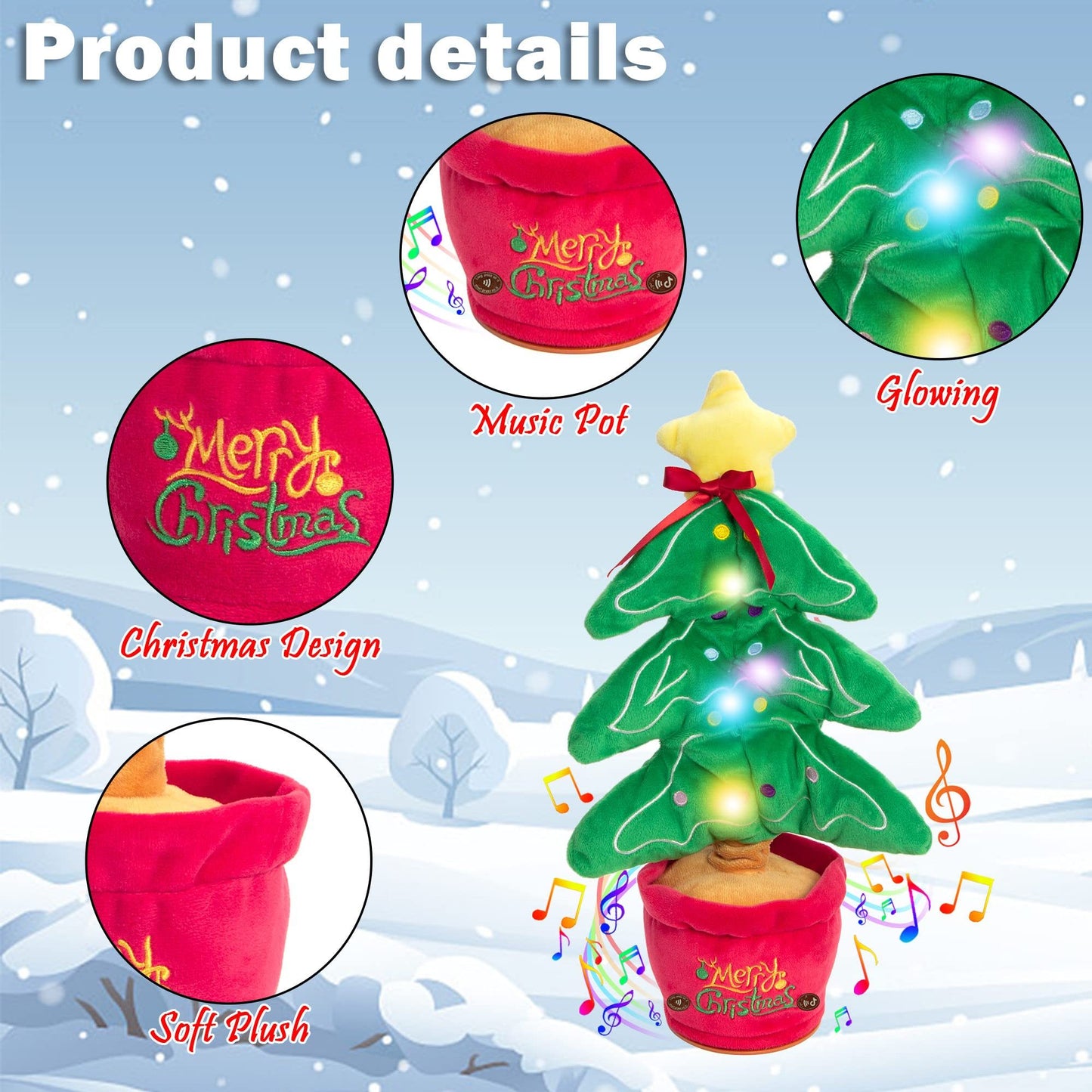 Jouets de noël dansants, arbre amusant, répétition parlant, jouets électroniques en peluche, peut chanter, enregistrement, éclaircir, éducation précoce, cadeau amusant de noël