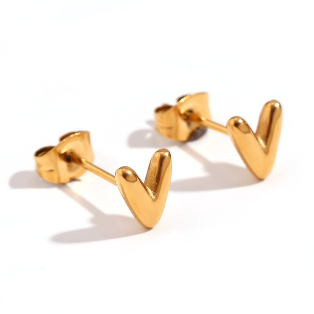 Titanium Steel Earrings 18K Gold Mini Alphabet Letter Earrings Women