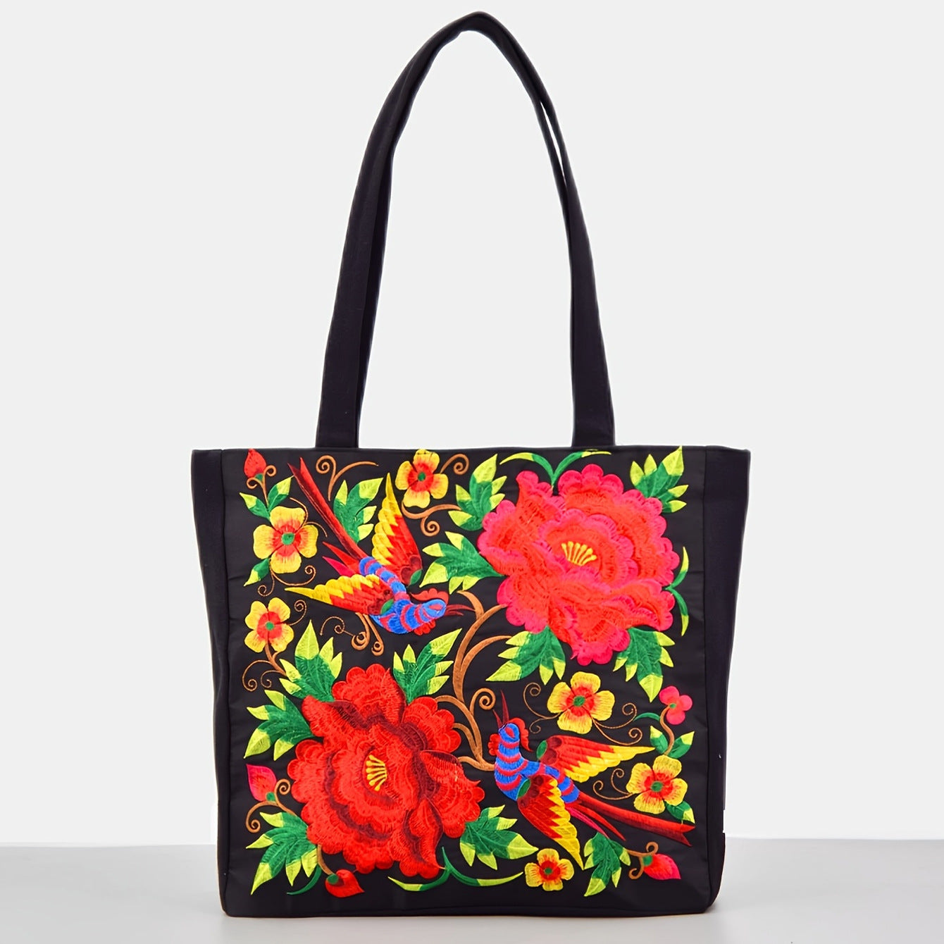 Sac à bandoulière brodé de style ethnique, sac de courses portable de grande capacité