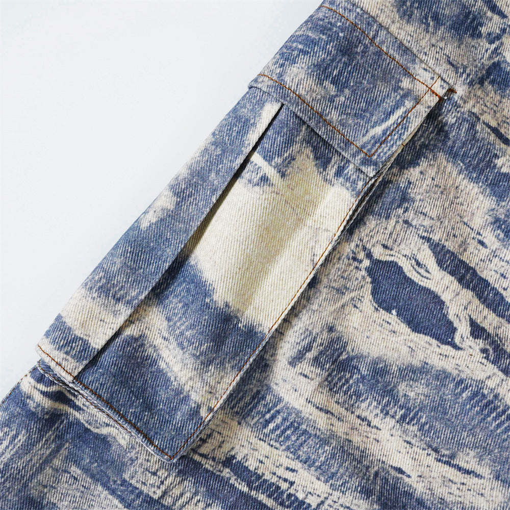 American Style Loose Wide Leg Jeans Pocket Width Cuffless Pants