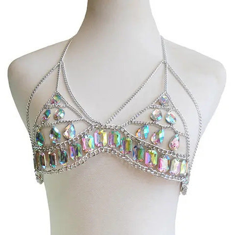 Mode été alliage soutien-gorge chaîne acrylique Bikini poitrine collier taille chaîne costume
