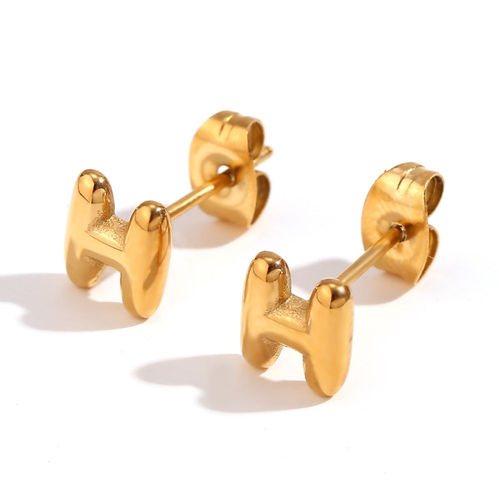 Titanium Steel Earrings 18K Gold Mini Alphabet Letter Earrings Women