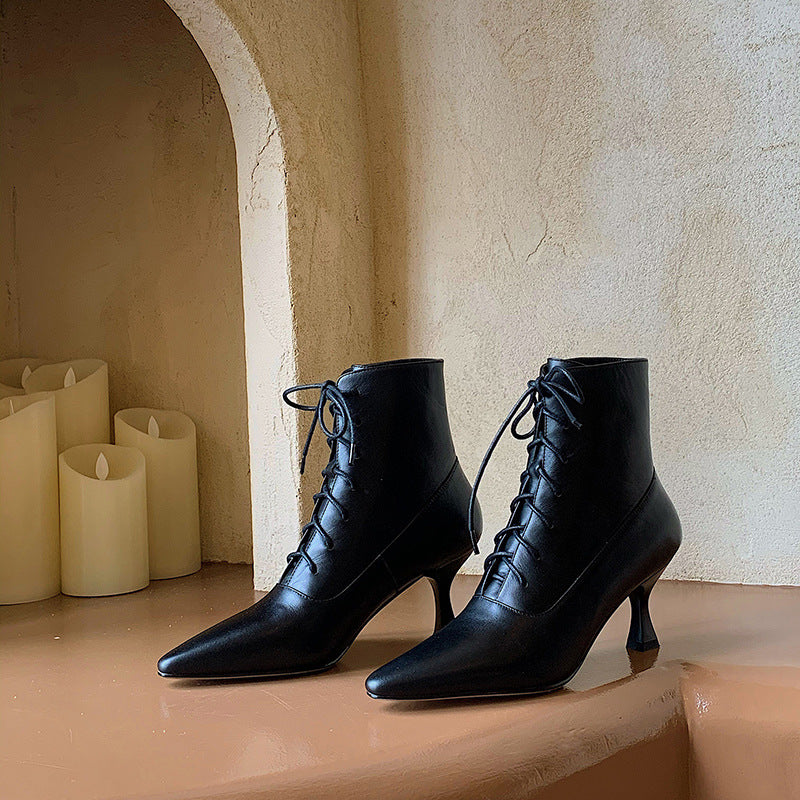 Tacones Altos Puntiagudos De Cuero De Ganado De Moda