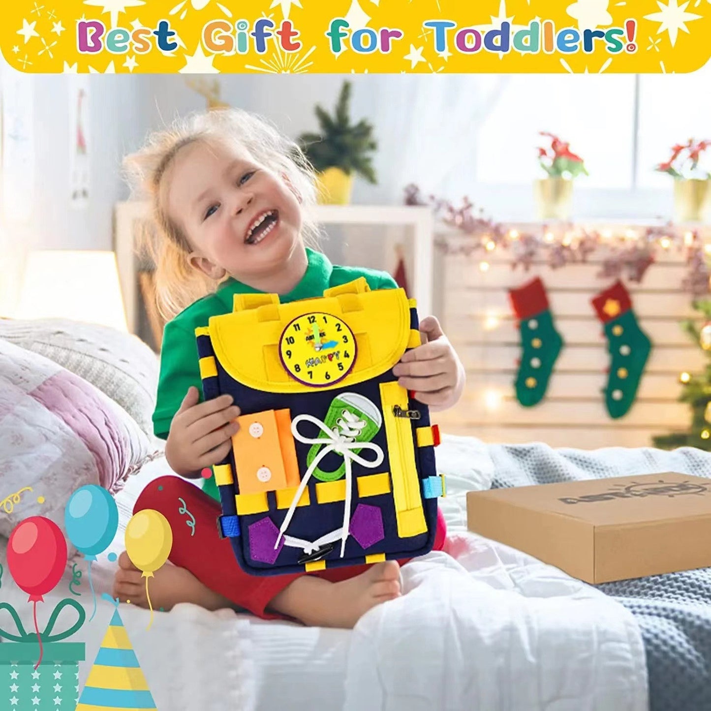 Sac à dos pour tout-petits, avec boucles et jouets d'activités d'apprentissage, développe les compétences de base