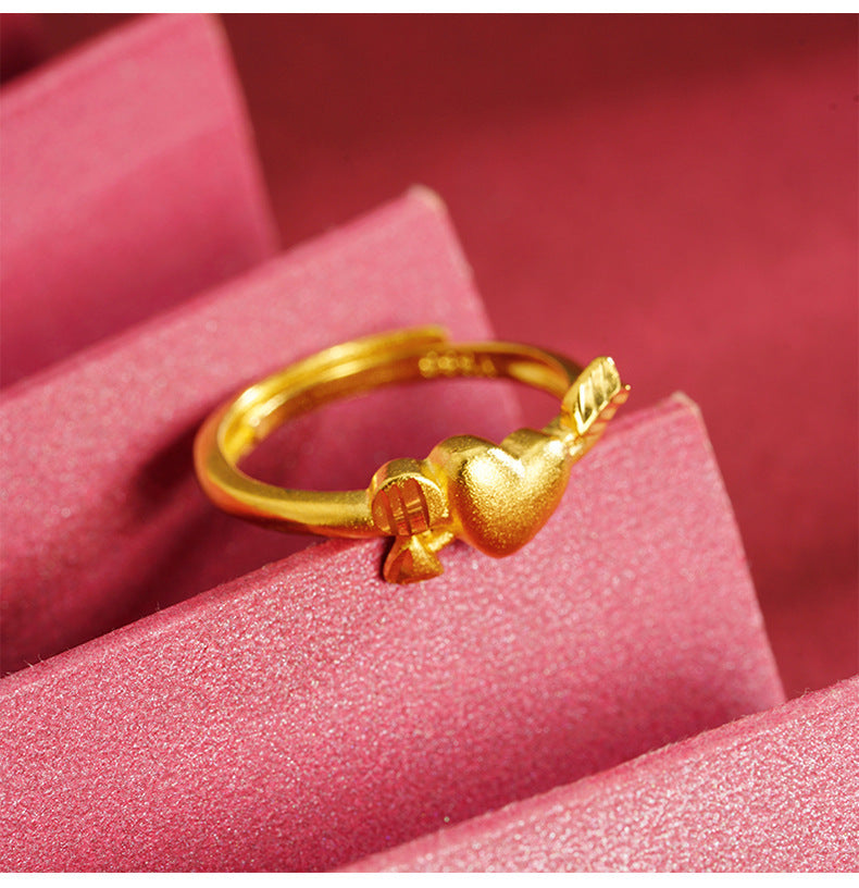 Alluvial Gold Love Heart-shaped Ring Copper Alloy One Arrow To Wear