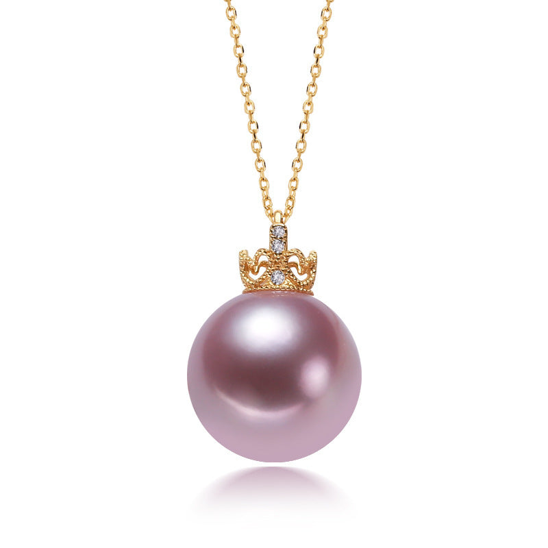 Collier de perles avec pendentif en argent 925, couronne