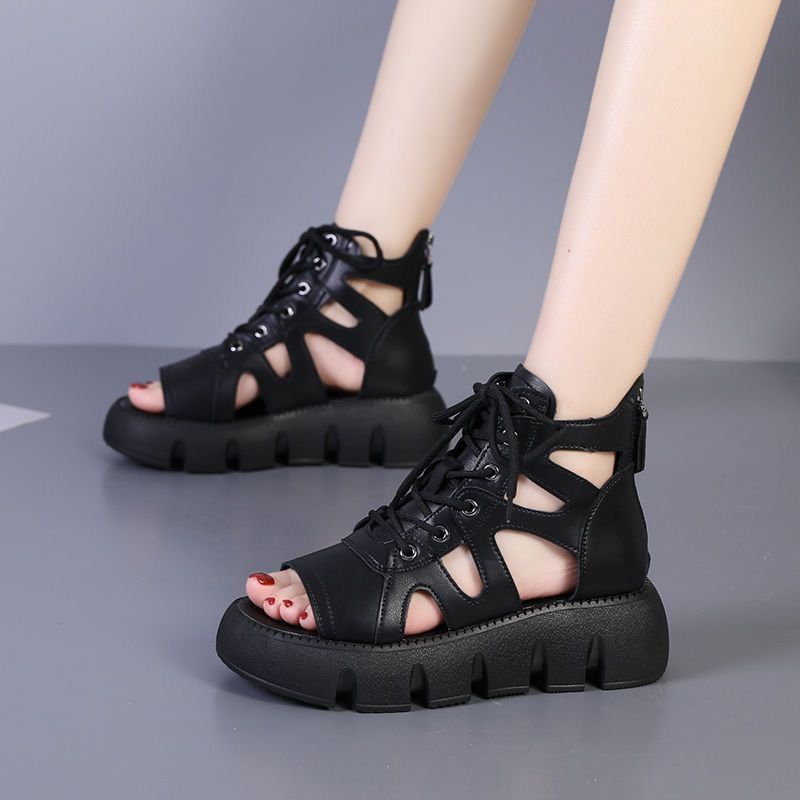 Sandalias de muffin retro huecas cómodas para mujer
