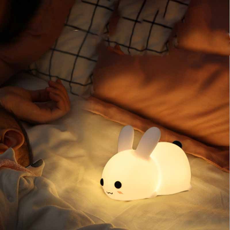 Lapin LED veilleuse Silicone Animal dessin animé lampe à intensité variable USB Rechargeable pour enfants enfants bébé cadeau chevet chambre