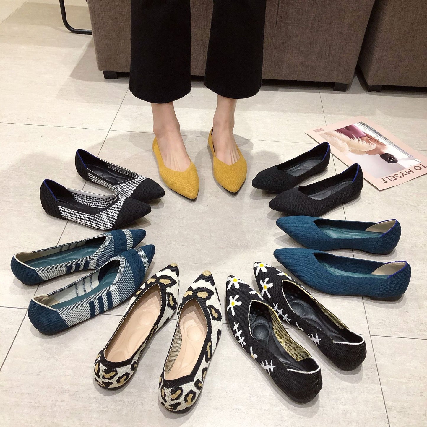 Women's Fashion Flyknit Pointed Braided Shoes