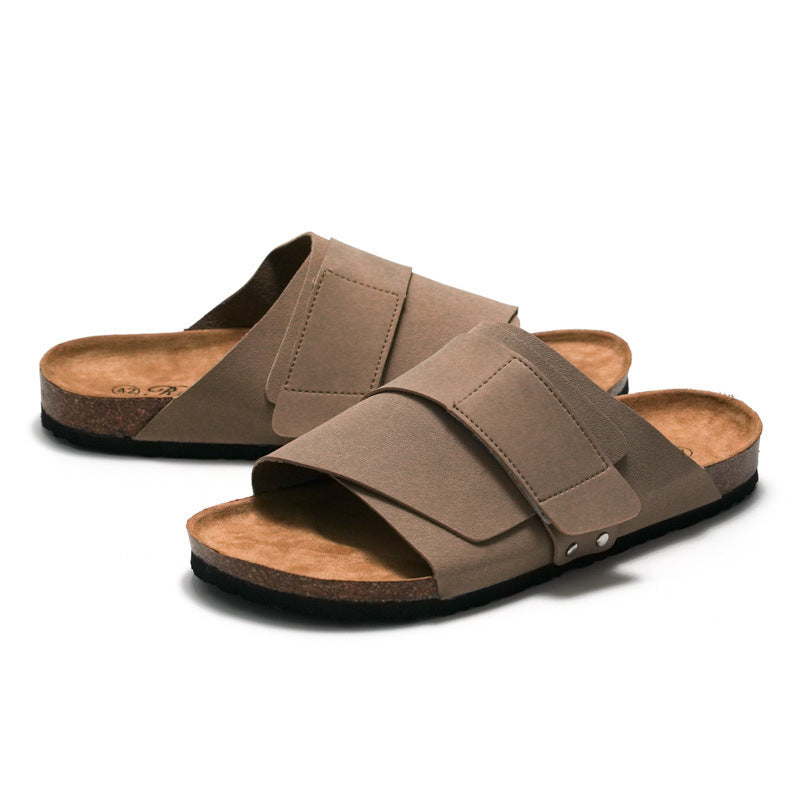 Couple Beach Wear Sandales en liège avec surface en cuir