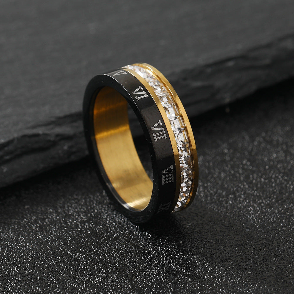 Bague étoilée avec diamants et chiffres romains rotatifs