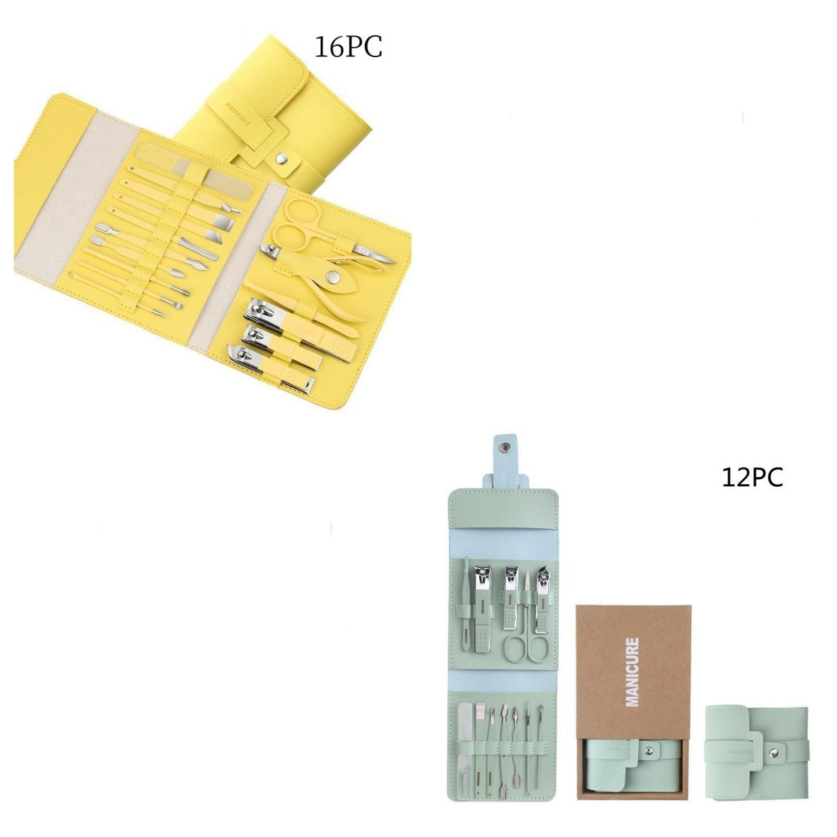 Maquillaje 16 Uds cortaúñas cortaúñas tijeras para uñas con bolsa de PU herramientas portátiles con gancho de águila de acero inoxidable