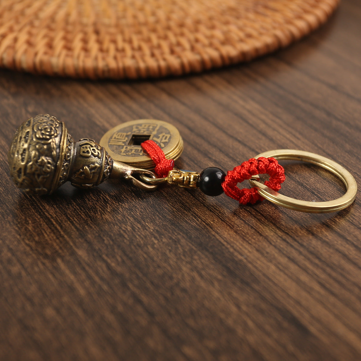 Pendentif porte-clés rétro en cuivre pur, gourde riche, ouverture centrale