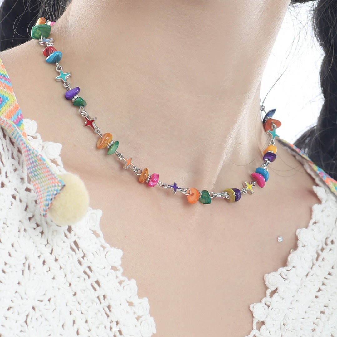 Collar de estrellas de ocho puntas de epoxi de grava irregular para mujer