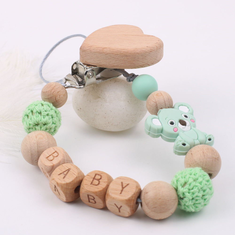 Productos para bebés, clip de cadena para la boca de madera de haya relajante