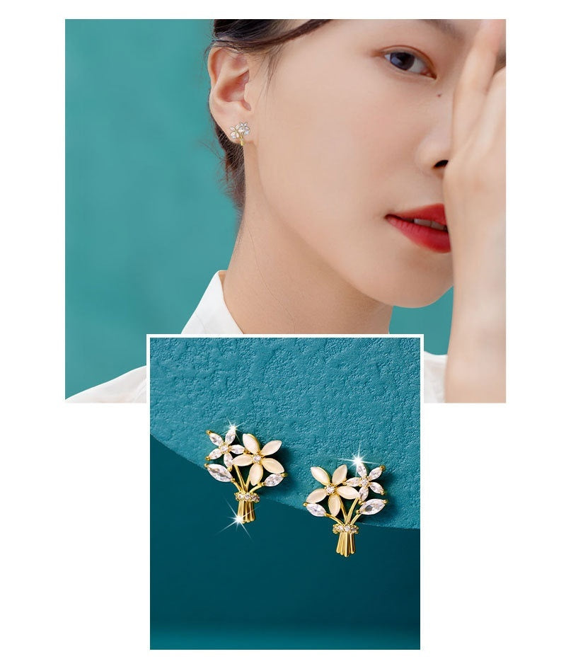 Boucles d'oreilles en argent Sterling pour femmes, niche à aiguilles, fleurs creuses