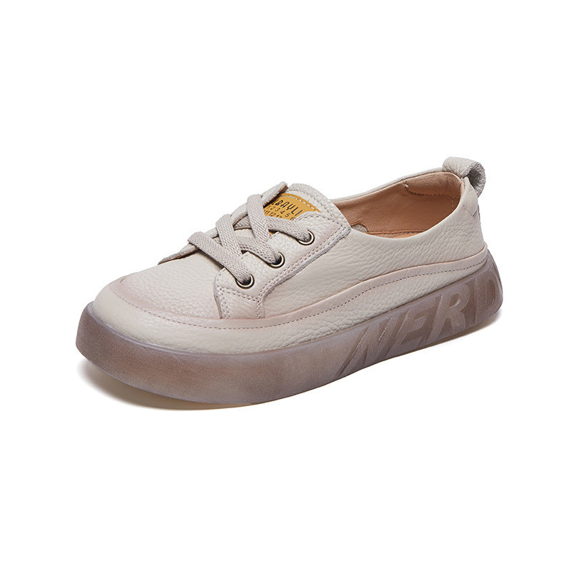 Escarpins à bouche peu profonde en cuir de vache véritable pour femme, chaussures décontractées à plateforme en caoutchouc, première couche