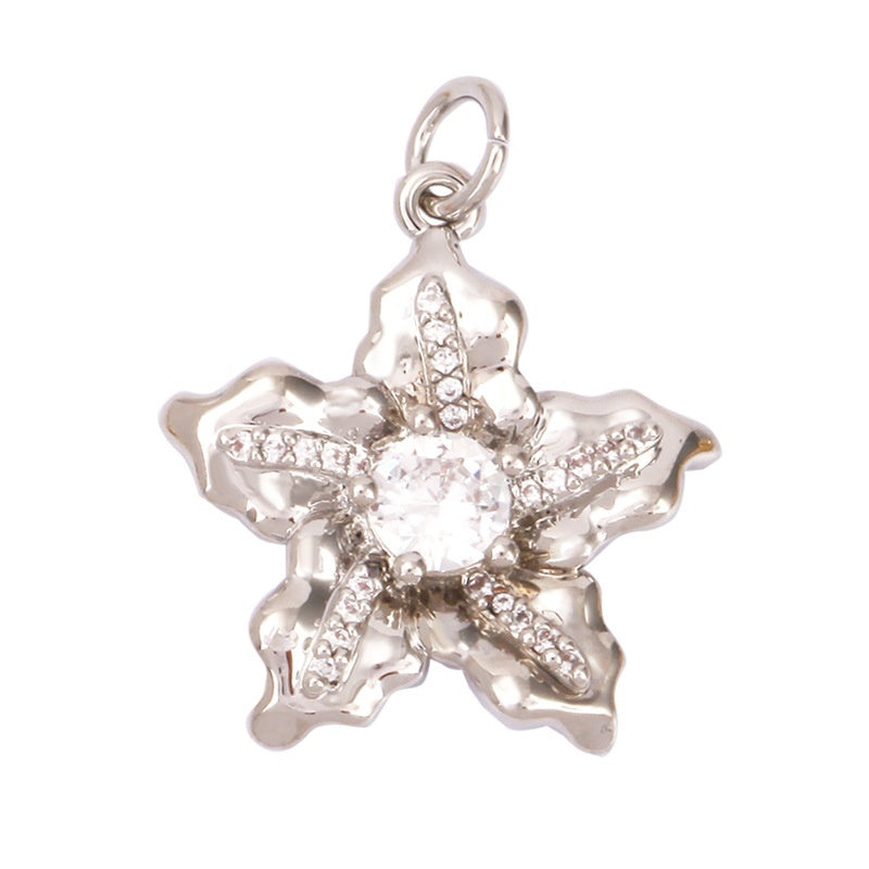 Pure Copper Micro-inlaid Color Flower Zircon Hollow Glossy Flower Listing