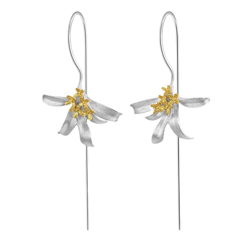 Pendientes de mujer con fragancia de Osmanthus de plata de ley S925