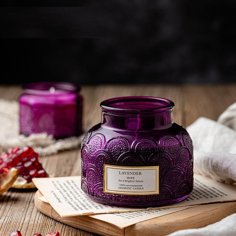 Bougie d'huile essentielle de sommeil d'intérieur sans fumée en acier inoxydable en verre de secours de tambour latéral avec couvercle bougie d'aromathérapie de chambre à coucher