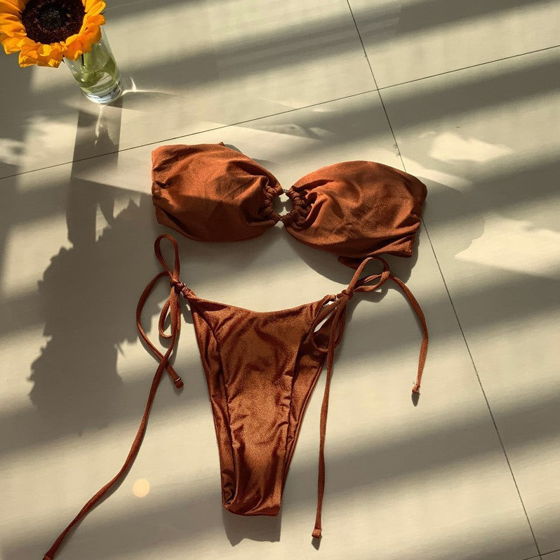 Bikini haut tube pour femme fendu de couleur unie