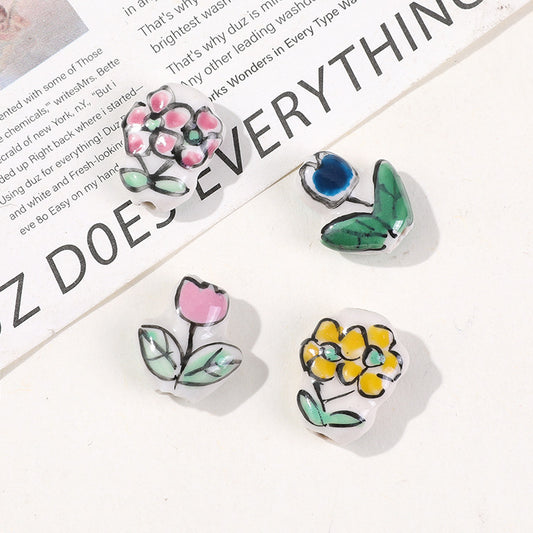 Hand Painted Tulip Rose Ceramic Beads