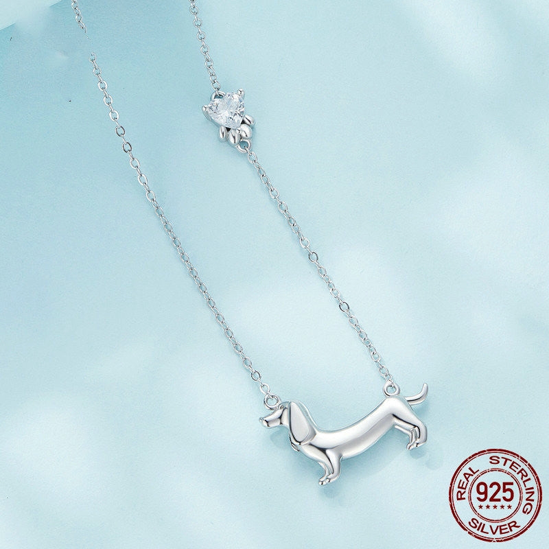 Collier en argent sterling S925 plaqué or blanc pour chien saucisse mignon