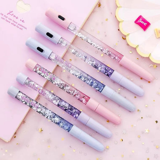 Bolígrafo neutro con arena movediza y purpurina luminosa, bolígrafo de agua negro