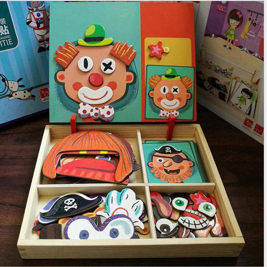 Puzzle magnétique amusant Montessori, boîte de Puzzle en bois pour enfants, jeu de dessin animé, peinture éducative, jouets pour enfants, cadeau anti-stress