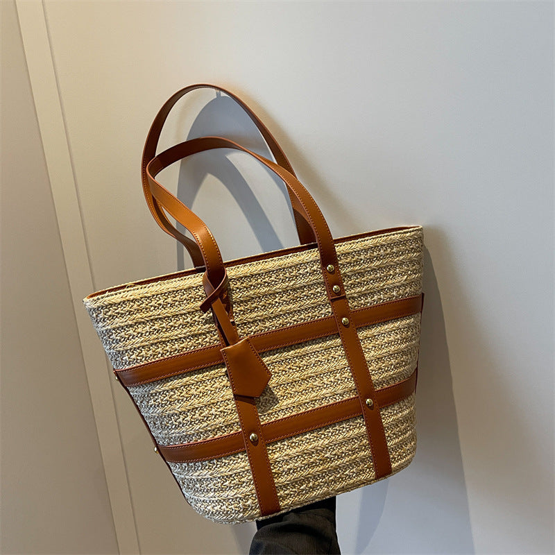 Sac tissé à bandoulière tendance de grande capacité pour femmes