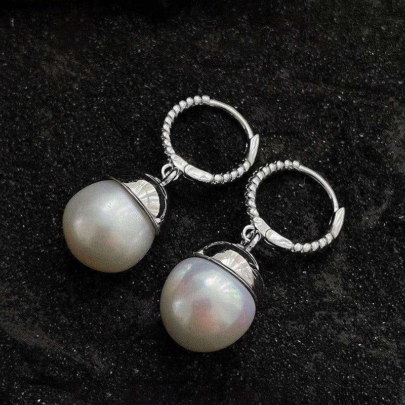 925 Sterling Silver Needle Pearl Stud Earrings Women's All-match Refined Simple