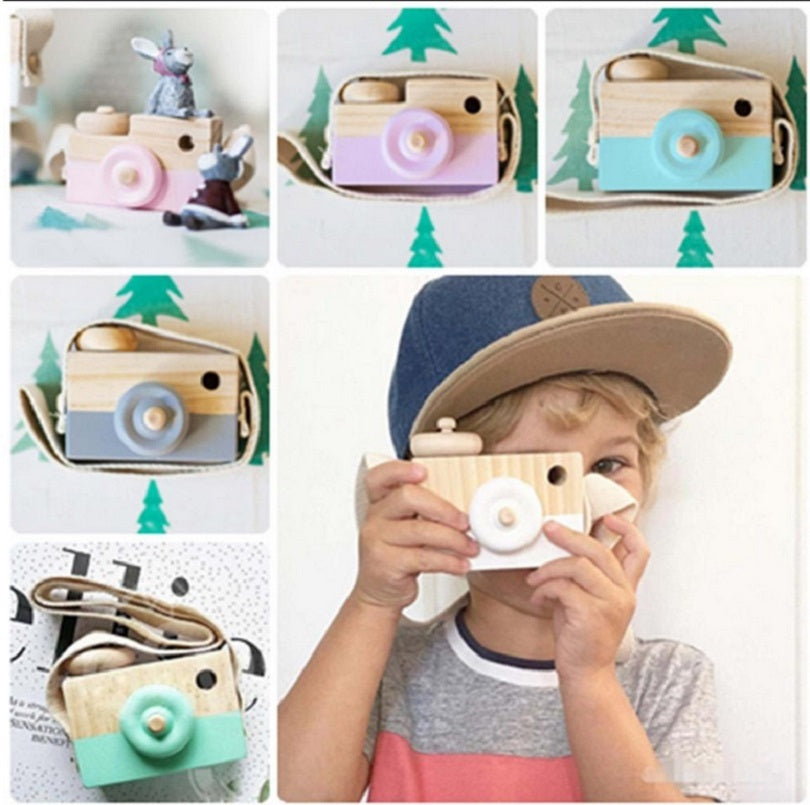 Appareil photo en bois mignon, jouets pour bébé et enfant, accessoire de photographie suspendu, décoration, activité éducative de plein air, cadeau heureux pour la journée des enfants