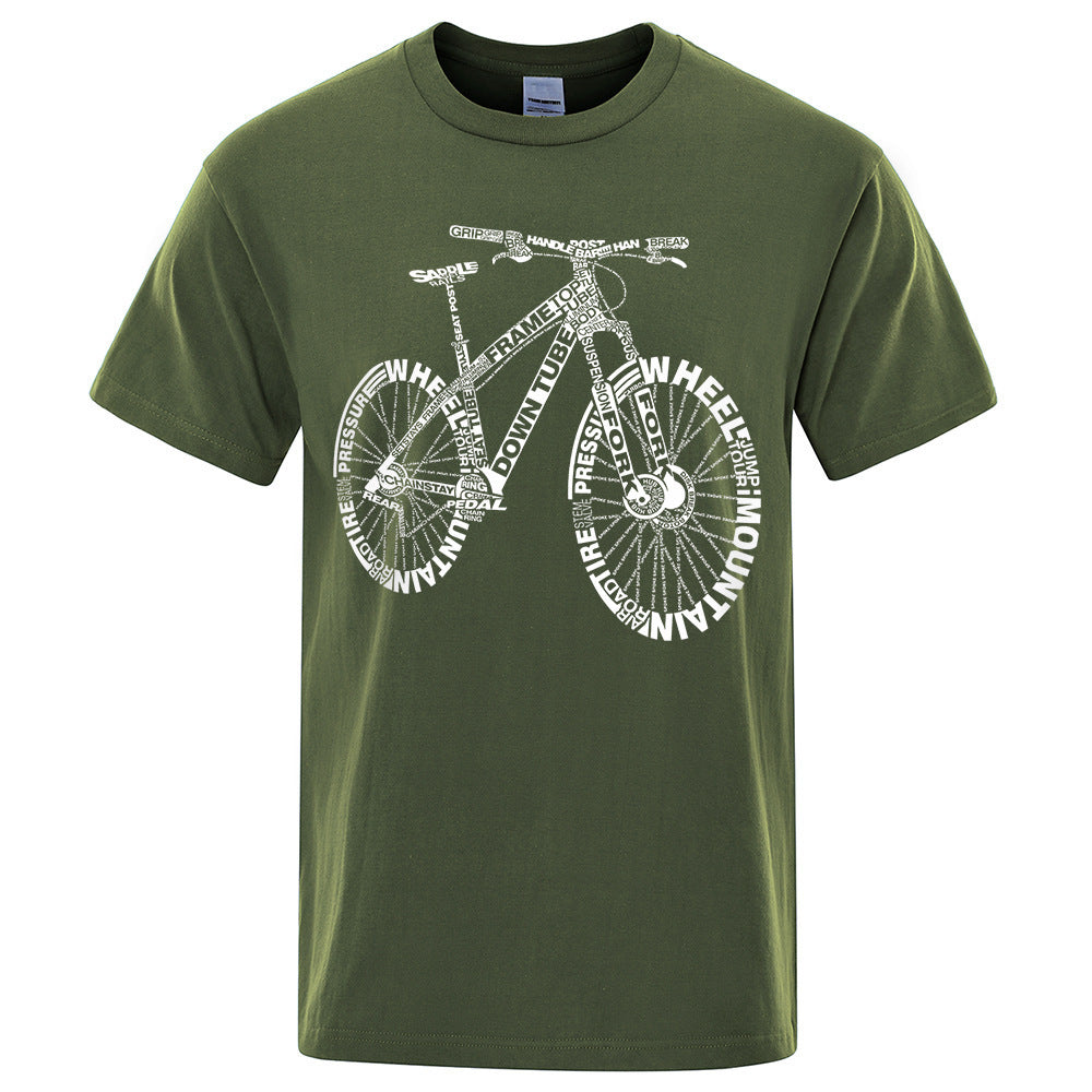 Polyester Round Neck Bicycle Pattern Casual Men's Short Sleeve