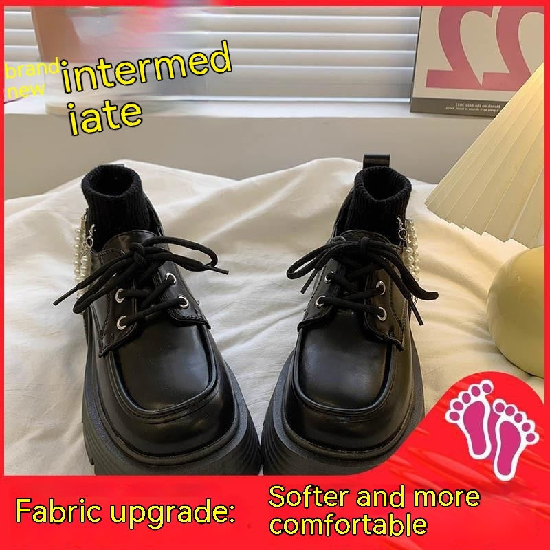 Chaussures en cuir polyvalentes noires à talons épais pour femmes