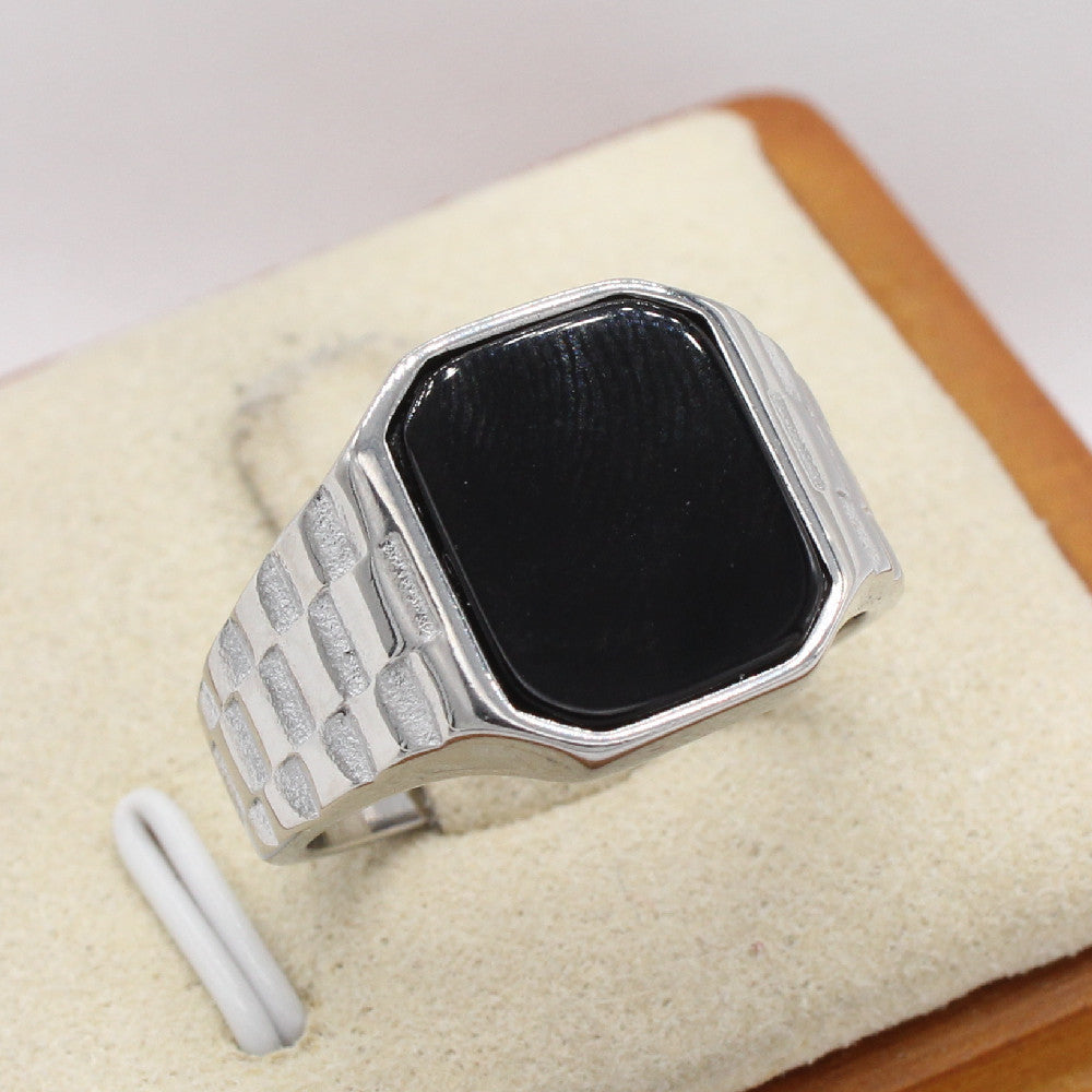 Fashion Simple Men's Gem Titanium Steel Ring