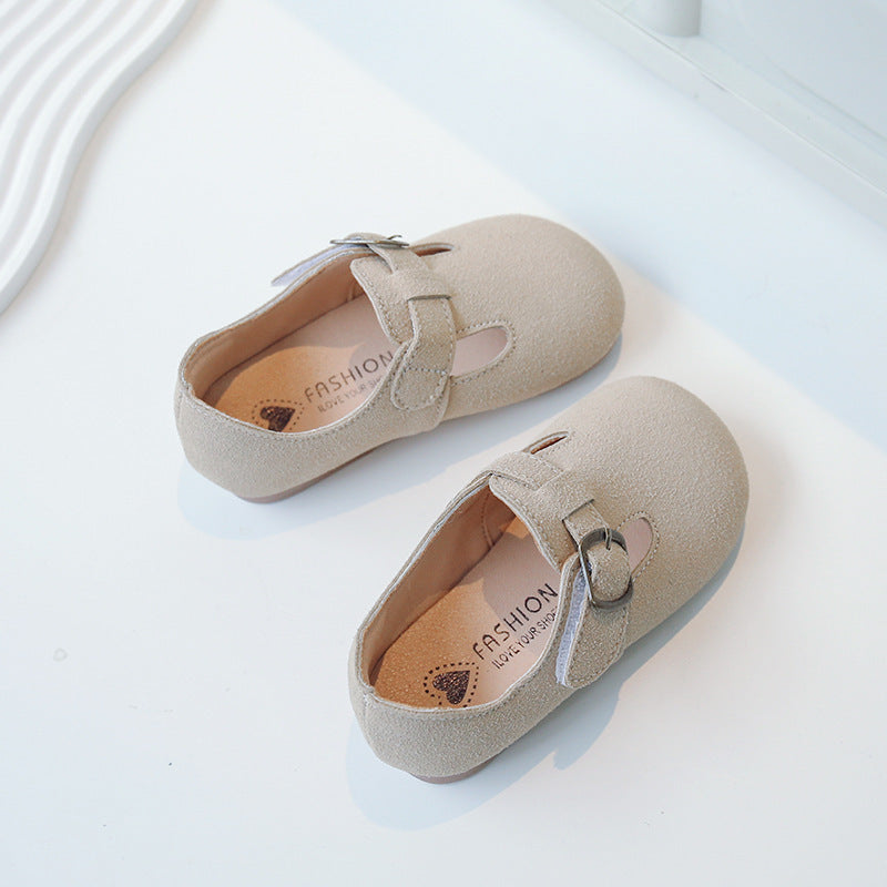 Chaussures pour enfants plates rétro polyvalentes petites chaussures en cuir