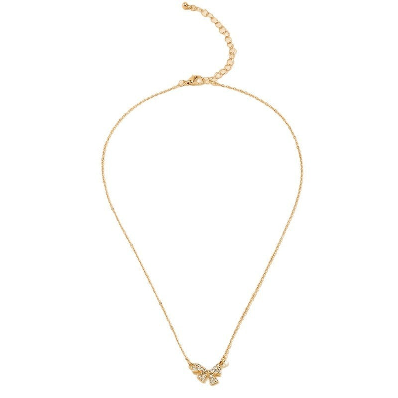 Sweet Light Luxury Metal Diamond Bow Necklace For Women