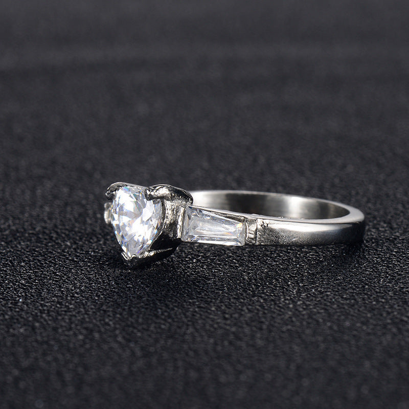Bague en diamant en forme de cœur pour femmes, bijoux en acier inoxydable moulé