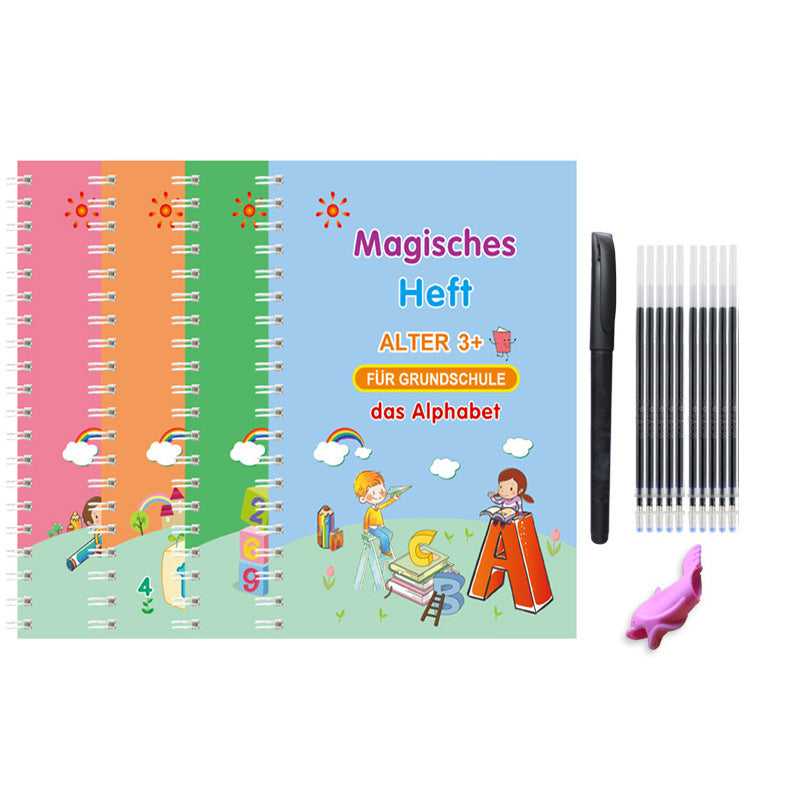 Planche de pratique de calligraphie anglaise Groove pour enfants, peinture française et allemande, autocollants magiques anglais, stylo de contrôle de copie, livre d'entraînement