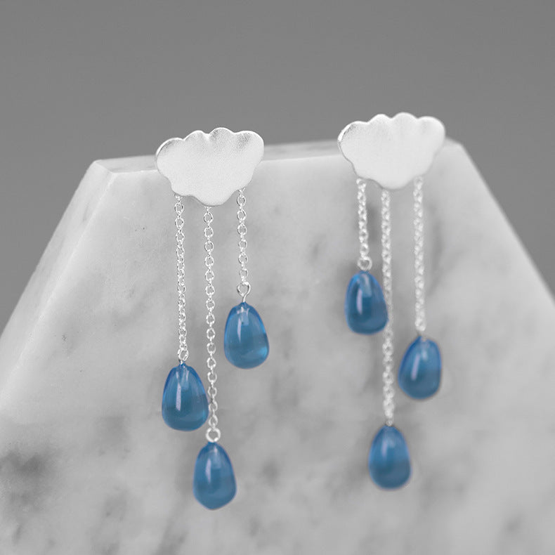 Cloud Raindrop Sterling Silver Imitation Crystal Women's Tassel Fairy Earrings