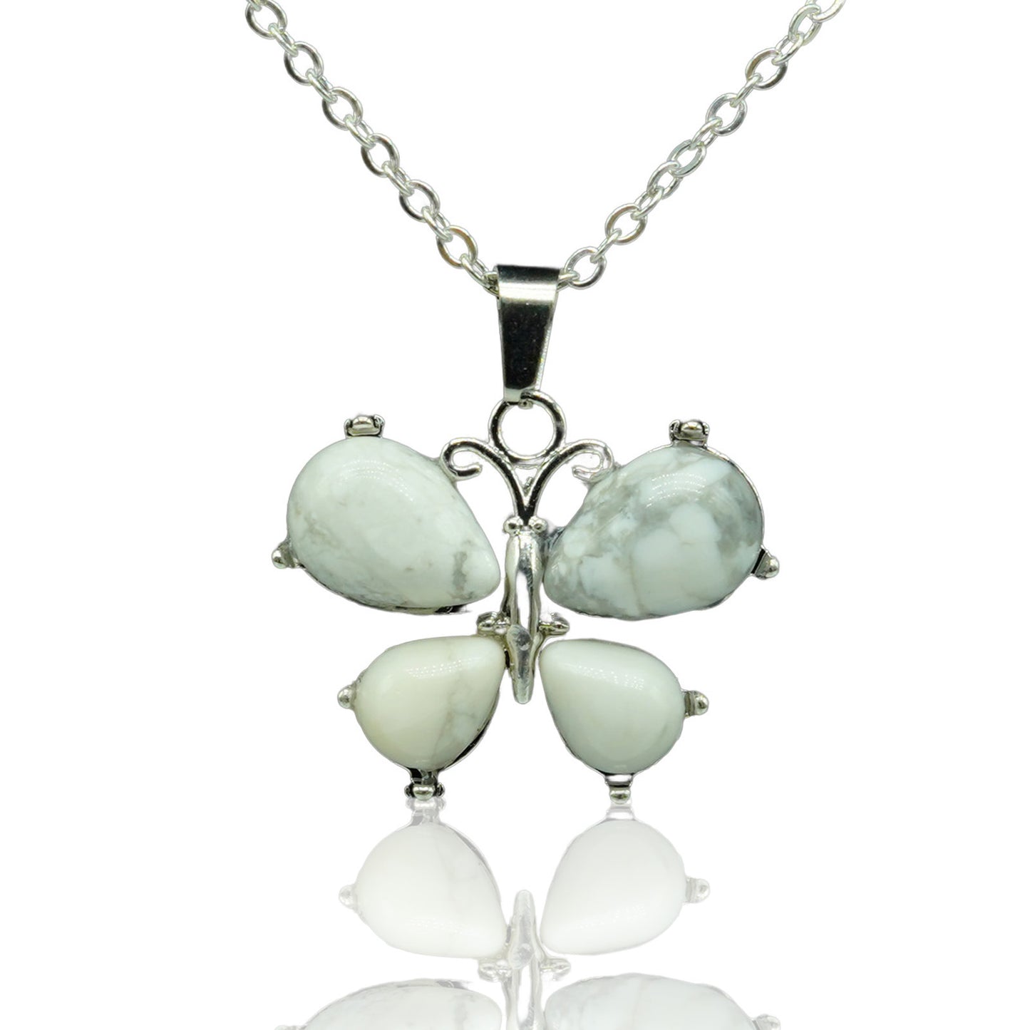 Collier pendentif en alliage de petit papillon en cristal de pierre naturelle